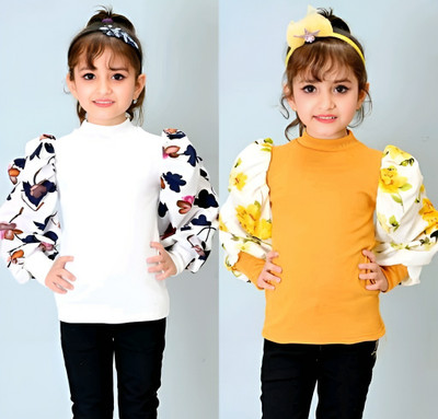 Viara Girls Party Cotton Blend Top(Multicolor, Pack of 2)