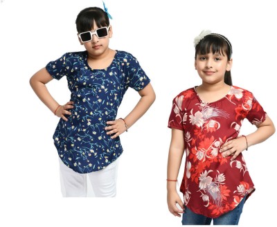 Indistar Girls Casual Crepe A-line Top(Multicolor, Pack of 2)