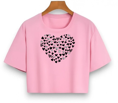 Loom & Line Girls Casual Cotton Blend Crop Top(Pink, Pack of 1)