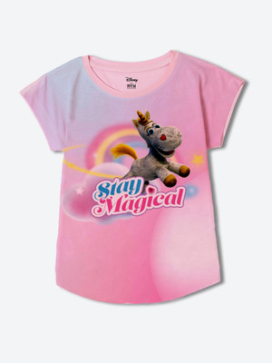 Wear Your Mind Girls Casual Cotton Blend Top(Pink, Pack of 1)