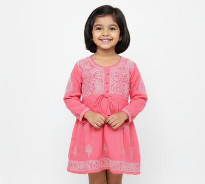 Anupam handicrafts Girls Casual Georgette Tunic Top(Red, Pack of 1)