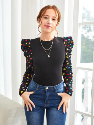 PAGHDAL BROTHERS Baby Girls Casual Cotton Lycra Blend Top(Black, Pack of 1)