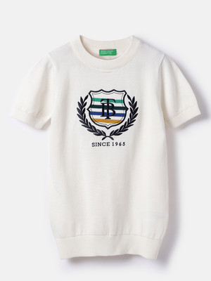 United Colors of Benetton Boys Graphic Print Pure Cotton Regular T Shirt(White, Pack of 1)