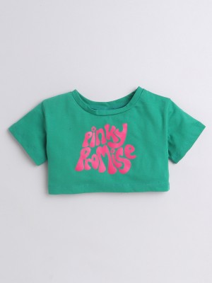 Aww Hunnie Girls Casual Cotton Jersey Top(Green, Pack of 1)