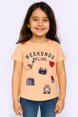 CERABI Girls Casual Pure Cotton Top(Orange, Pack of 1)