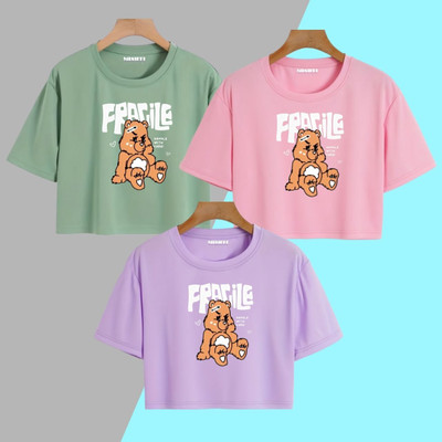 Himank Fashion Girls Casual Cotton Blend Crop Top(Multicolor, Pack of 3)