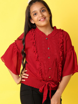 V-MART Casual Georgette Top(Maroon, Pack of 1)