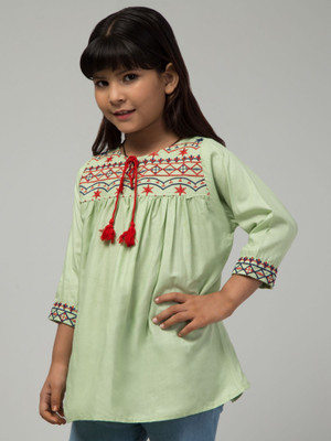 Wahoo Girls Rayon Top(Light Green, Pack of 1)