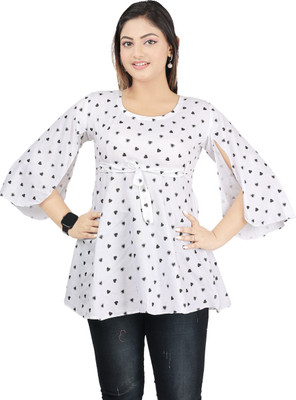 SUMITA CREATION Girls Casual Cotton Blend Tunic Top(White, Pack of 1)