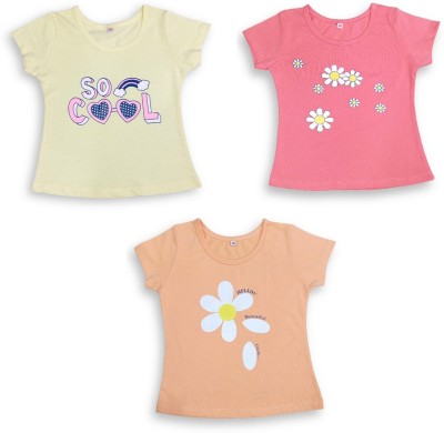 KETI MINI Baby Girls Casual Cotton Blend Top(Multicolor, Pack of 3)