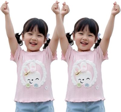 KETI MINI Girls Casual Pure Cotton Top(Pink, Pack of 2)