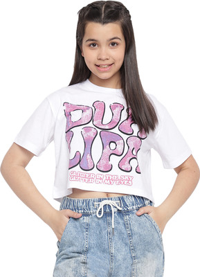 li'l tomatoes Girls Casual Cotton Blend Crop Top(White, Pack of 1)