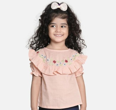 Aww Hunnie Girls Casual Pure Cotton Top(Pink, Pack of 1)