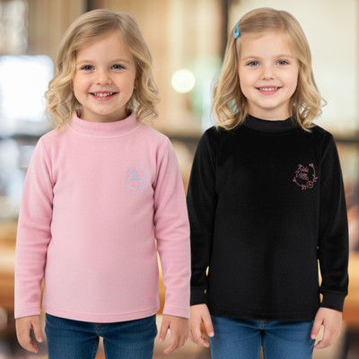 salvia Girls Casual Velvet Full Sleeve Top(Pink, Black, Pack of 2)