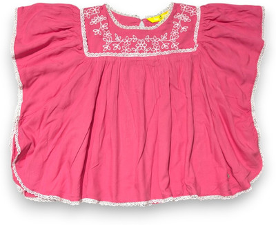 GINI & JONY Girls Casual Pure Cotton Woven Top(Pink, Pack of 1)