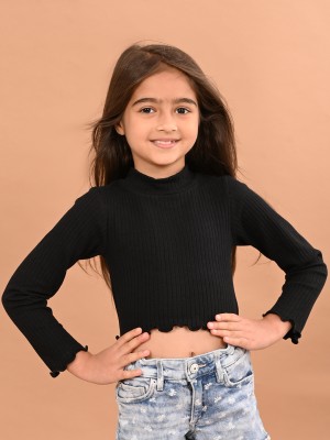 Lilpicks Girls Casual Cotton Satin Blend Full Sleeve Top(Black, Pack of 1)