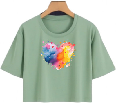 Loom & Line Girls Casual Cotton Blend Crop Top(Dark Green, Pack of 1)