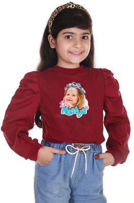 Big Hub Girls Casual Cotton Blend Top(Maroon, Pack of 1)