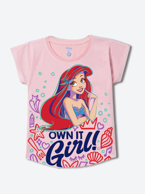 YK Disney Girls Cotton Blend Raglan Top(Pink, Pack of 1)