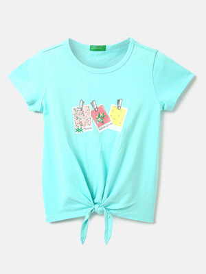 United Colors of Benetton Girls Casual Pure Cotton Top(Green, Pack of 1)