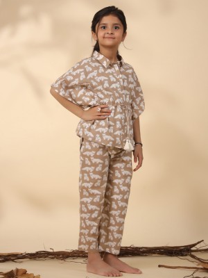 Sanskrutihomes Girls Casual Top Pant(Brown)