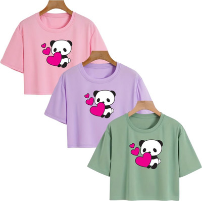 Himank Fashion Girls Casual Cotton Blend Crop Top(Multicolor, Pack of 3)