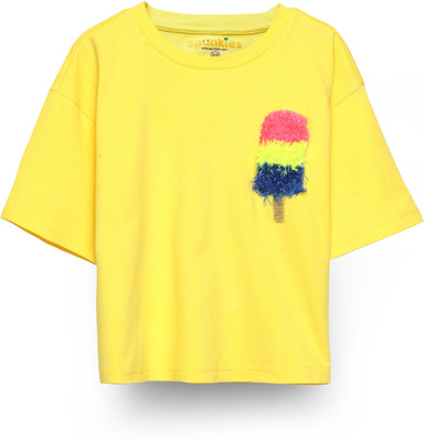 Spunkies Girls Pure Cotton Top(Yellow, Pack of 1)