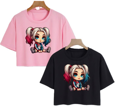 Mishti Fashion Girls Party Cotton Blend Crop Top(Multicolor, Pack of 2)