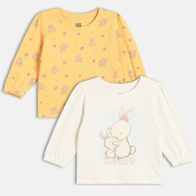 MINI KLUB Baby Girls Casual Pure Cotton A-line Top(Yellow, Pack of 2)