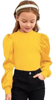 DARSH CREATION Girls Casual Cotton Blend Full Sleeve Top(Yellow, Pack of 1)