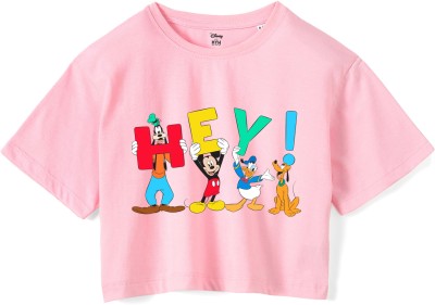 Disney By Wear Your Mind Girls Casual Pure Cotton Crop Top(Pink, Pack of 1)