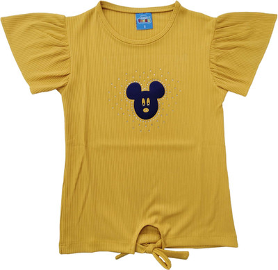 Little Funky Girls Casual Cotton Lycra Blend Loop Knit Top(Yellow, Pack of 1)