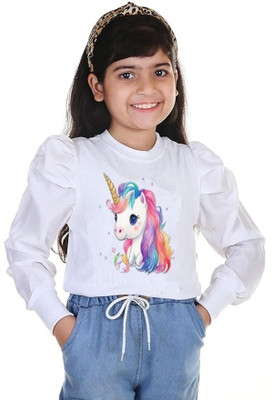 BHUMIHAR Girls Casual Cotton Lycra Blend Ruffled Top(White, Pack of 1)