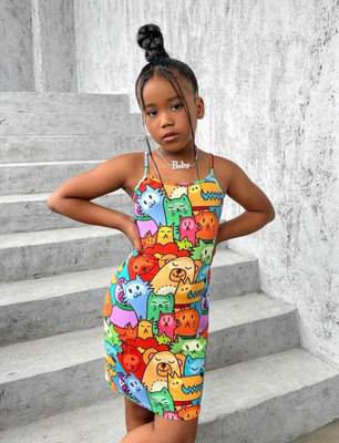 SANKALP TEXTILE Indi Girls Mini/Short Casual Dress(Multicolor, Sleeveless)