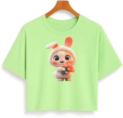 Loom & Line Girls Casual Cotton Blend Crop Top(Light Green, Pack of 1)