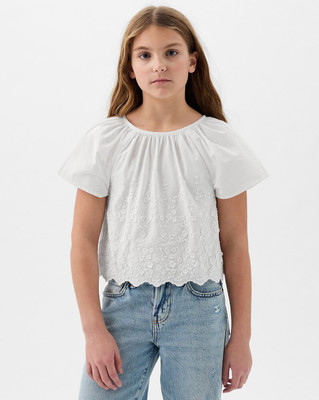 GAP Girls Casual Pure Cotton Top(White, Pack of 1)