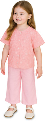 KIdbea Girls Casual Cotton Blend Shirt Style Top(Pink, Pack of 1)