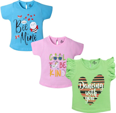 CERABI Girls Casual Pure Cotton Top(White, Dark Blue, Pack of 1)