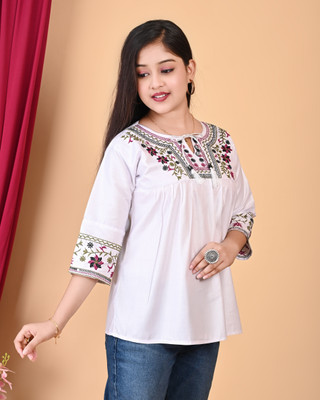 MTOUCHFASHION Girls Casual Rayon Top(White, Pack of 1)