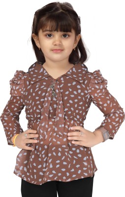 Manaitri Girls Casual Georgette Tunic Top(Brown, Pack of 1)