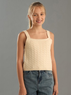 MAX Girls Polyester Blend Top(Beige, Pack of 1)