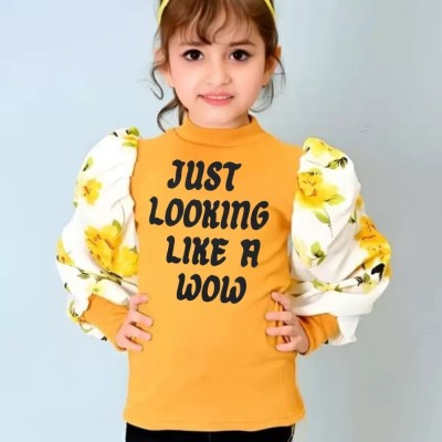 Wahoo Girls Casual Cotton Crepe Blend Top(Yellow, Pack of 1)