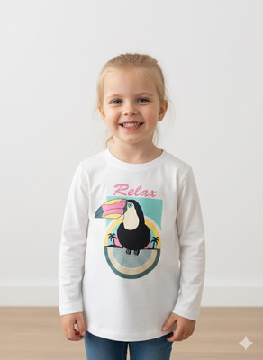 PINK CASTEL Girls Casual Cotton Lycra Blend Full Sleeve Top(White, Pack of 1)