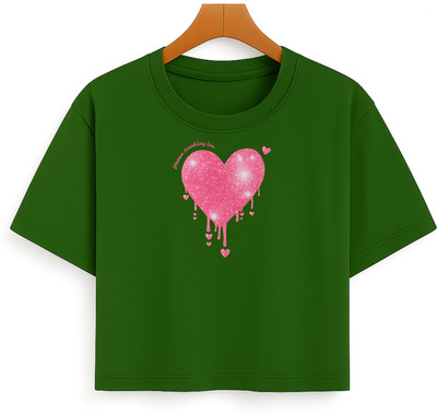 Loom & Line Girls Casual Cotton Blend Crop Top(Green, Pack of 1)