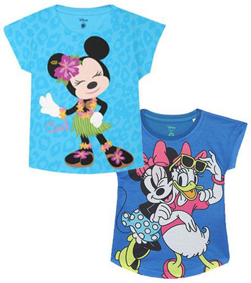YK Disney Girls Casual Cotton Blend Top(Blue, Pack of 2)