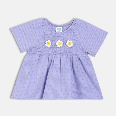 MINI KLUB Indi Girls Midi/Knee Length Casual Dress(Purple, Short Sleeve)