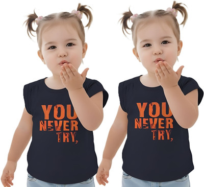KETI MINI Girls Casual Pure Cotton Top(Blue, Pack of 2)