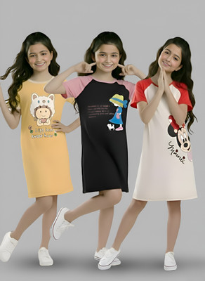 VP TEXX Girls Casual Cotton Blend A-line Top(Multicolor, Pack of 3)