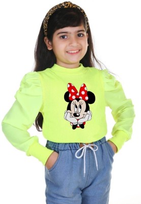 sunbrust Girls Casual Cotton Blend Full Sleeve Top(Light Green, Pack of 1)