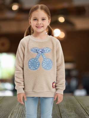 Pink Castle Girls Casual Velvet Full Sleeve Top(Beige, Pack of 1)